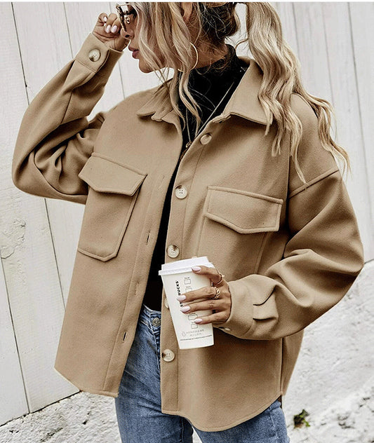 Women Lapel Single-Breasted Thickened Jacket