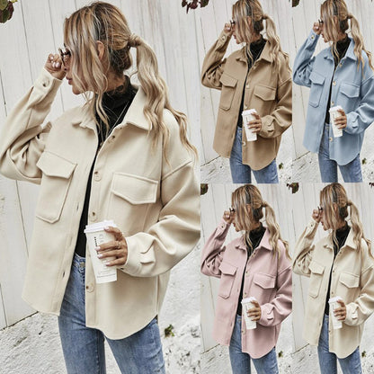 Women Lapel Single-Breasted Thickened Jacket