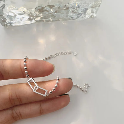 Silver Geometric Square Round Bead Bracelet For Women
