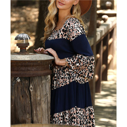 Women Printed Round Neck Pullover Bell Sleeve Dress